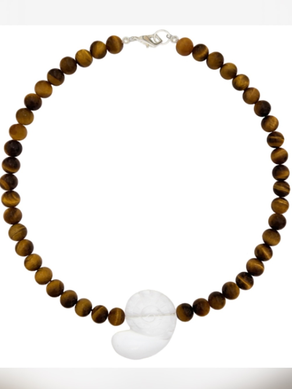 New mayamar genuine Tiger Eye Beaded Necklace with mother of pearl Pendant - Picture 3 of 7